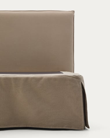 Jaira linen and cotton bed base cover in taupe for a 180 x 200 cm mattress