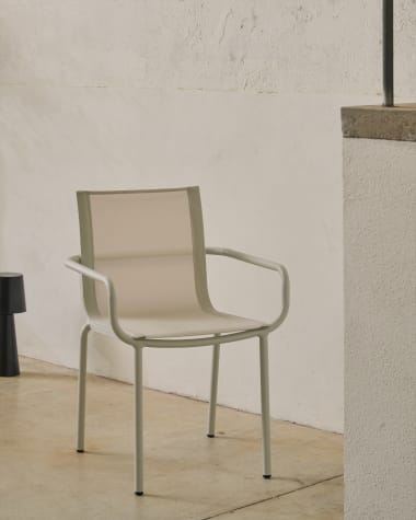 Galdana stackable outdoor chair made of aluminum with a light grey painted finish