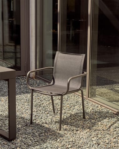 Galdana stackable outdoor chair made of aluminum with a dark grey painted finish