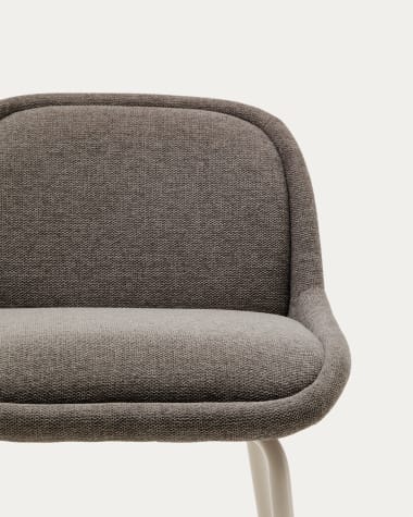 Tabouret Aimin en tissu chenille marron clair et pieds en acier finition beige 65 cm FSC Mix Credit