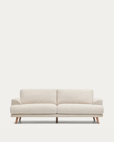 Divano 3 posti Karin beige con gambe in legno massello di faggio 231 cm