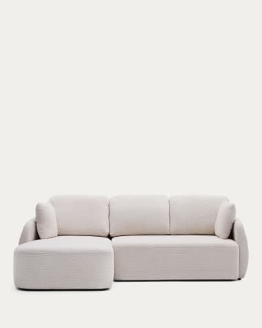 Laira 3-seater chenille sofa bed with left-hand chaise longue, ecru, 246 cm, FSC Mix Credit