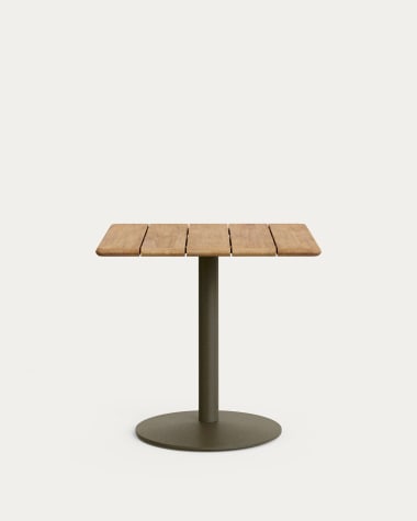 Tavolo da esterno Esilda con piano in acacia FSC 100% 80 x 80 cm e piede in acciaio verde Ø 55 x 72 cm