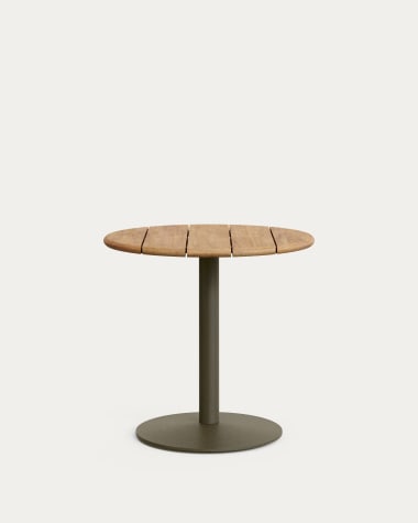 Tavolo rotondo da esterno Esilda con piano in acacia 100% FSC Ø 80 cm e base in acciaio verde Ø 55 x 72 cm
