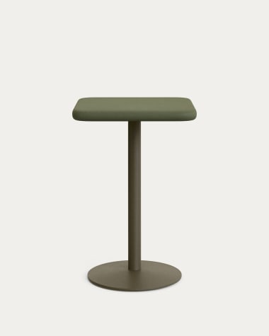 Tavolo alto da esterno Esilda con piano in cemento verde 70 x 70 cm e piede in acciaio verde Ø 55 x 96 cm