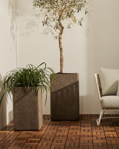 Set of 2 Minoa tall planters with brown stone effect 44 x 44 cm