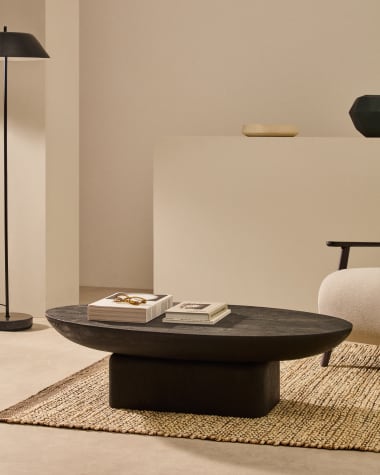 Mesa de centro Ovak madeira maciça de acácia acabamento preto FSC 100% 140 x 70 cm