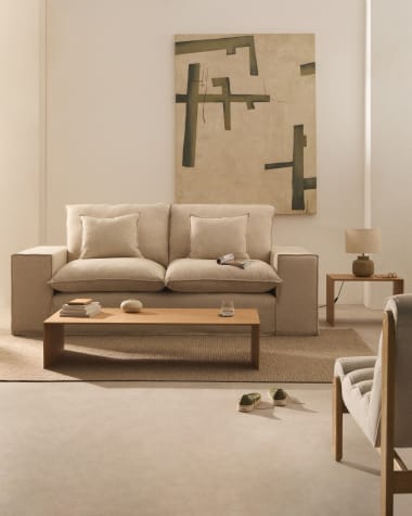 Divano sfoderabile Anarela 2 posti con cuscini in lino beige 240 cm