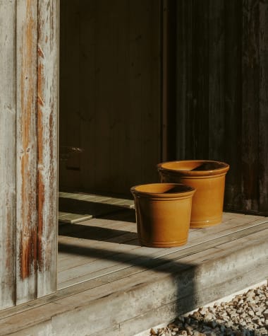Ensemble Presili de 2 pots de fleurs en céramique, finition moutarde vernissée Ø 37 / 47 cm