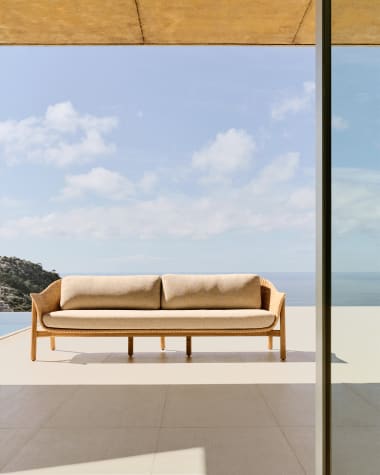 Galea 3-seater sofa in FSC 100% solid teak wood and synthetic rattan 223cm