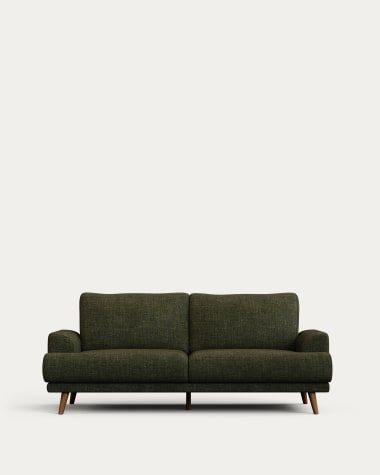 Karin 2-seater sofa green with solid beech wood legs with walnut-effect finish, 210 cm