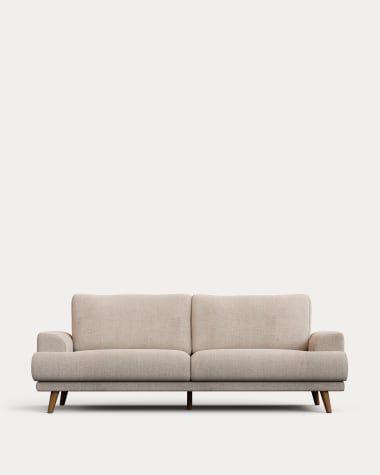 Karin 3-seater sofa beige with solid beech wood legs with walnut-effect finish, 231 cm