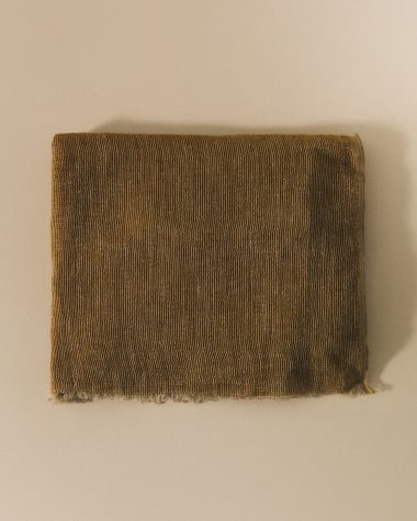 Κουβέρτα Sanae 100% λινό μουσταρδί με κρόσσια 130 x 170 εκ.
