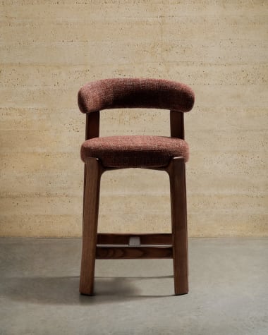 Granite stool in brown chenille and solid ash wood with walnut-coloured finish FSC 100% 65cm