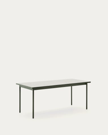 Maurina outdoor table in green galvanised steel with ecru-colored tiles 182 x 91cm