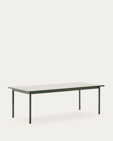 Maurina outdoor table in green galvanised steel with ecru-colored tiles 223 x 101cm