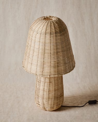 Neuda rattan table lamp with clear finish and UK adaptor