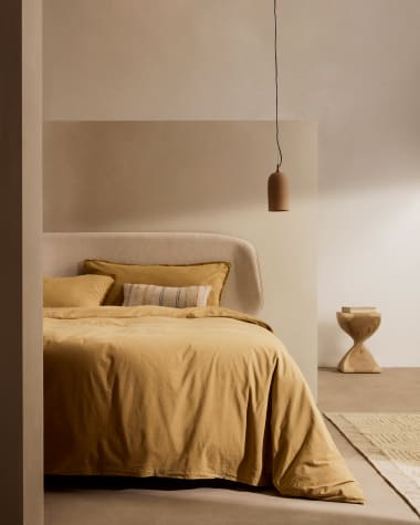 Ensemble Sifinia housse de couette et taies d’oreiller 100 % en percale de coton franges couleur moutarde lit 150 cm