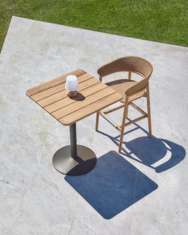 Ψηλό τραπέζι outdoor Esilda με επιφάνεια ακακίας 100% FSC 80x80εκ. και βάση από πράσινο ατσάλι Ø55x96εκ.