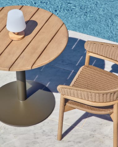 Στρογγυλό τραπέζι outdoor Esilda με επιφάνεια από ακακία 100% FSC Ø80εκ. και βάση από πράσινο ατσάλι Ø55x72εκ.