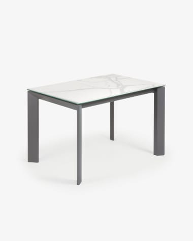 Axis extendable porcelain table with Kalos Blanco finish and dark grey legs, 120 (180) cm