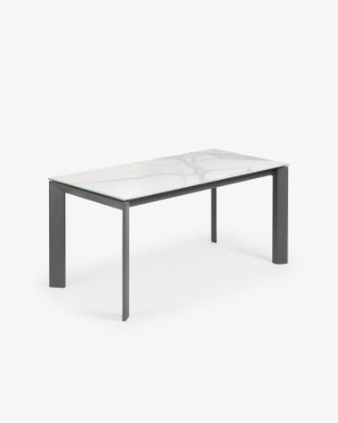 Axis porcelain extendable table in White Kalos finish with anthracite legs 160 (220) cm