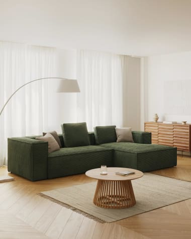 Blok 3 seater sofa with right side chaise longue in green corduroy, 300 cm