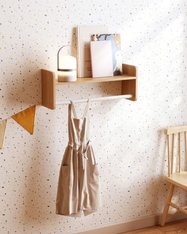Florentina shelf with hangers in solid natural pine and white MDF 52.5 cm