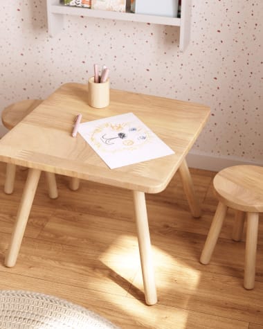 Tavolo per bambini quadrato Dilcia in legno massiccio di caucciù 55 x 55 cm