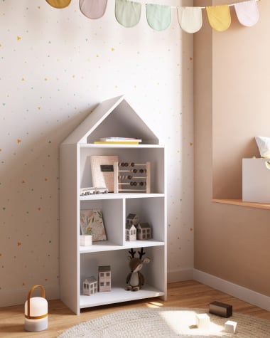 Libreria a casetta per bambini Celeste in MDF bianca 50 x 105 cm