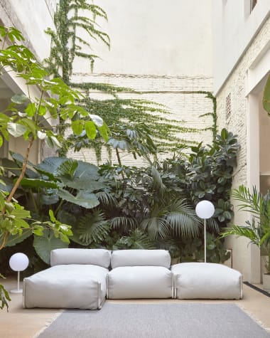 Pufe-sofá modular longue encosto exterior Square cinza-claro alumínio branco 165 x101 cm
