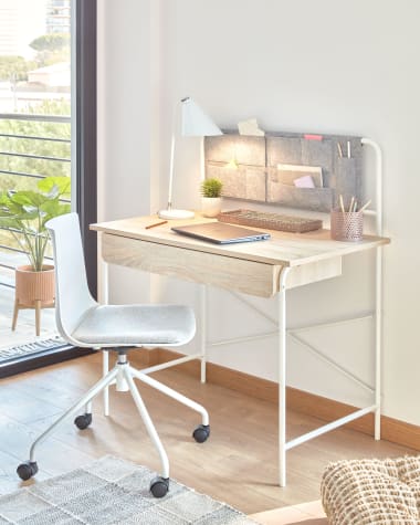 Yamina melamine en metalen bureau met witte afwerking 100 x 60 cm