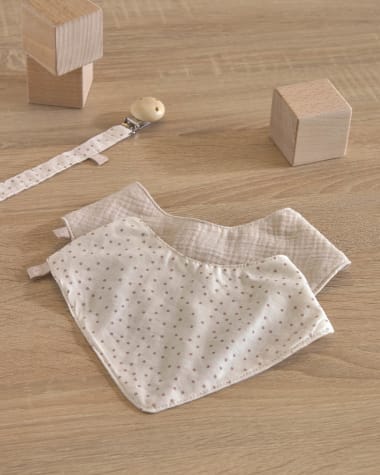 Set of two 100% organic cotton (GOTS) Maren bandanas in beige and pink polka dots