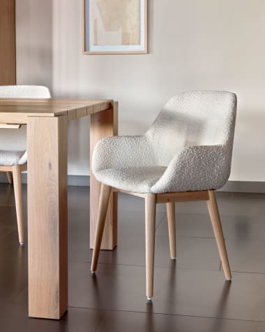 Konna chair in white bouclé with solid ash wood legs in a natural finish