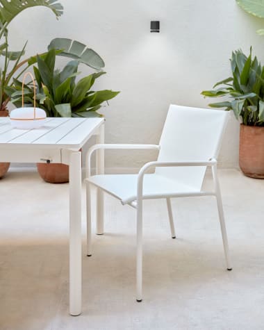 Cadeira de exterior empilhável Zaltana de alumínio com acabamento pintado branco mate