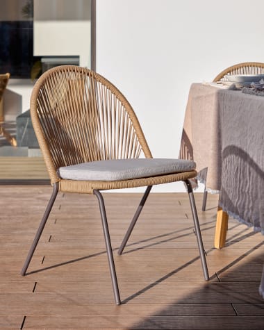 Shann stackable chair in beige cord and galvanised steel legs