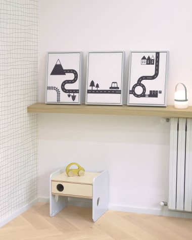 Lot de 3 tableaux Nisi en bois blanc avec voitures noires