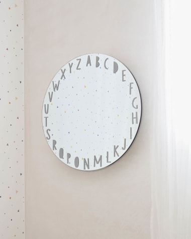 Espelho de parede redondo Keila abecedário cinzento Ø 50 cm