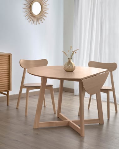 Table ronde extensible Maryse 70(120)x75cm contreplaqué de chêne et pieds en hévéa