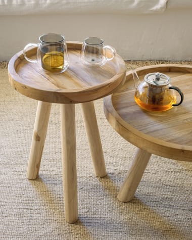 Table d'appoint ronde Glenda en bois de teck Ø 35 cm