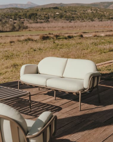 Joncols outdoor aluminium 2 seater sofa with powder coated green finish, 164cm