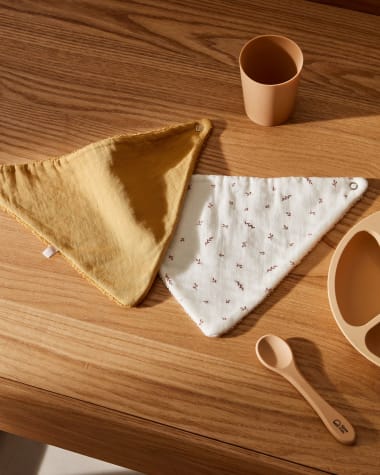 Deya set van 2 katoenen bandana's met mosterd en wit patroon