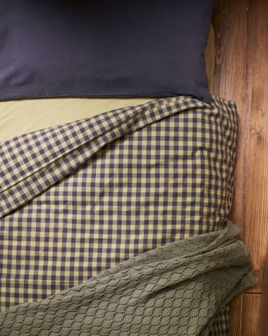 Set Yanil fundas nórdica, almohada, bajera 100% algodón cuadros verde y azul cama 70 cm