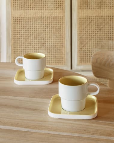 Chávena com pires Midori cerâmica amarelo