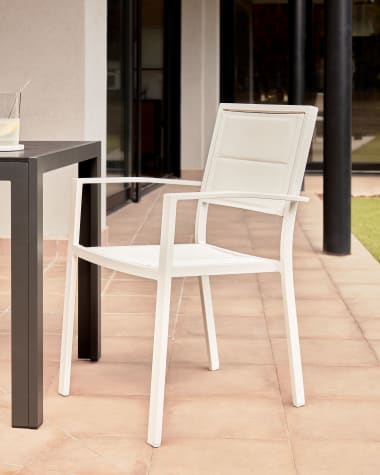 Sirley stackable outdoor chair in white aluminium and texteline