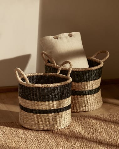 Set Nydia de 2 cestas de fibras naturales con acabado natural y negro