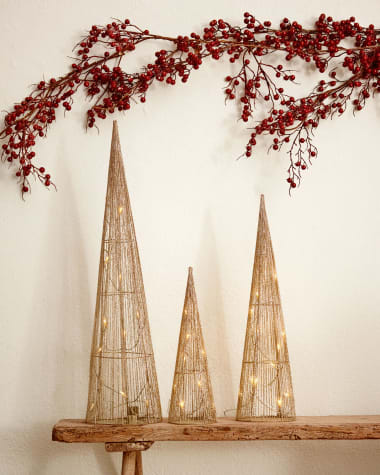 Set Marleen de 3 cones árvore luminosos dourado 40 cm 60 cm 80 cm