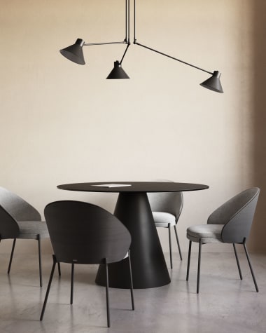 Wilshire tempered glass and metal table with a matte black finish, Ø 120 cm