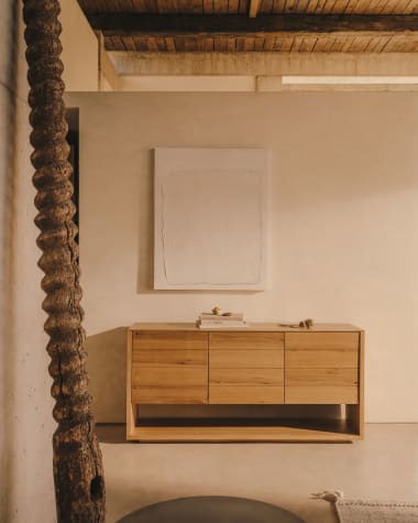Alguema sideboard with 3 doors in oak veneer with natural finish, 151 x 73 cm