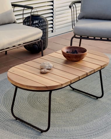 Τραπέζι σαλονιού εξ. χώρου Salguer, μασίφ ξύλο ακακίας, καφέ ατσάλι, Ø100x50εκ, FSC 100%